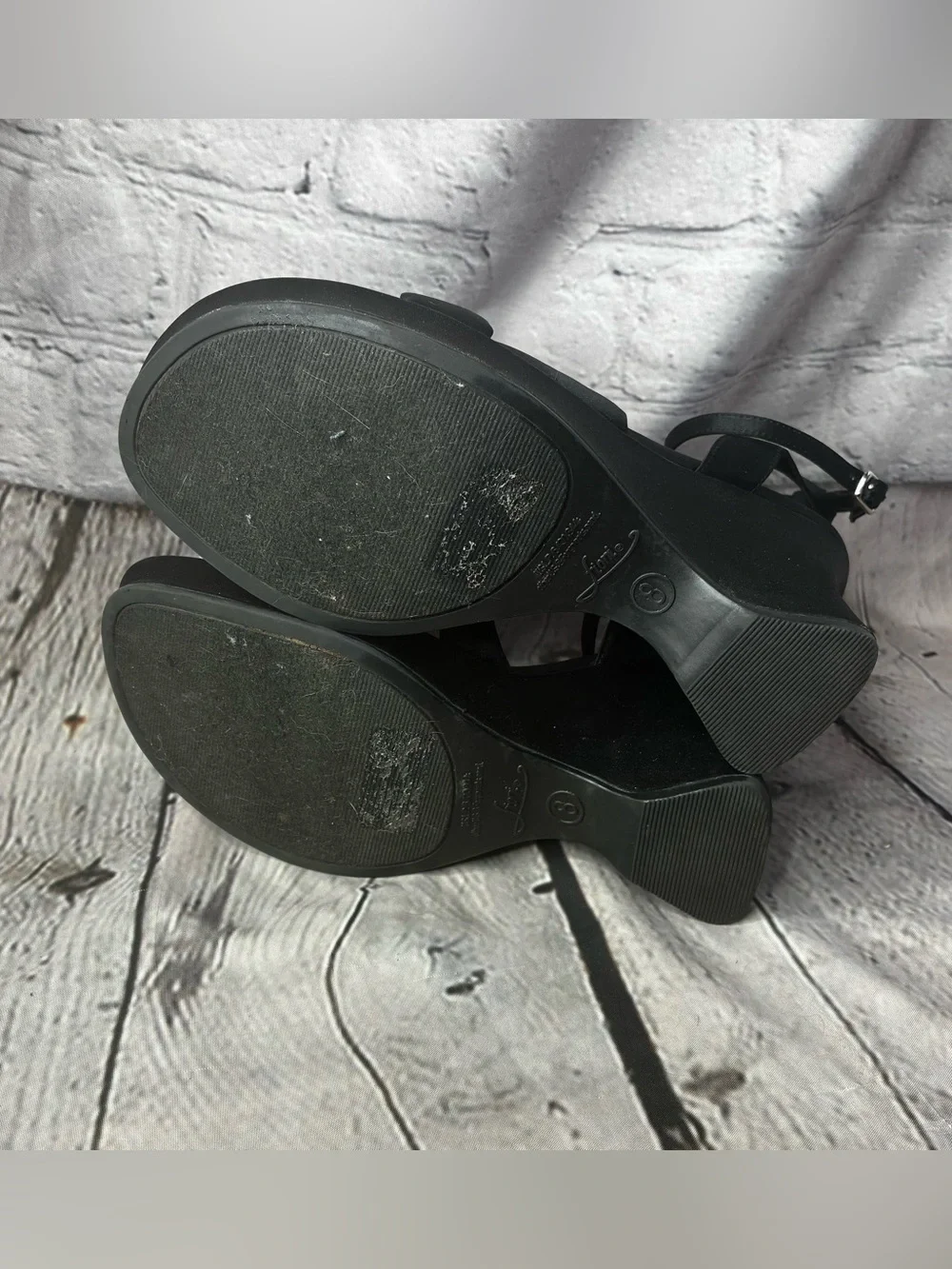 Vtg y2k Bratz Whimsigoth Black Promcore Satin Chunky Platform Wedge Sandals Sz 8 - Picture 8 of 10